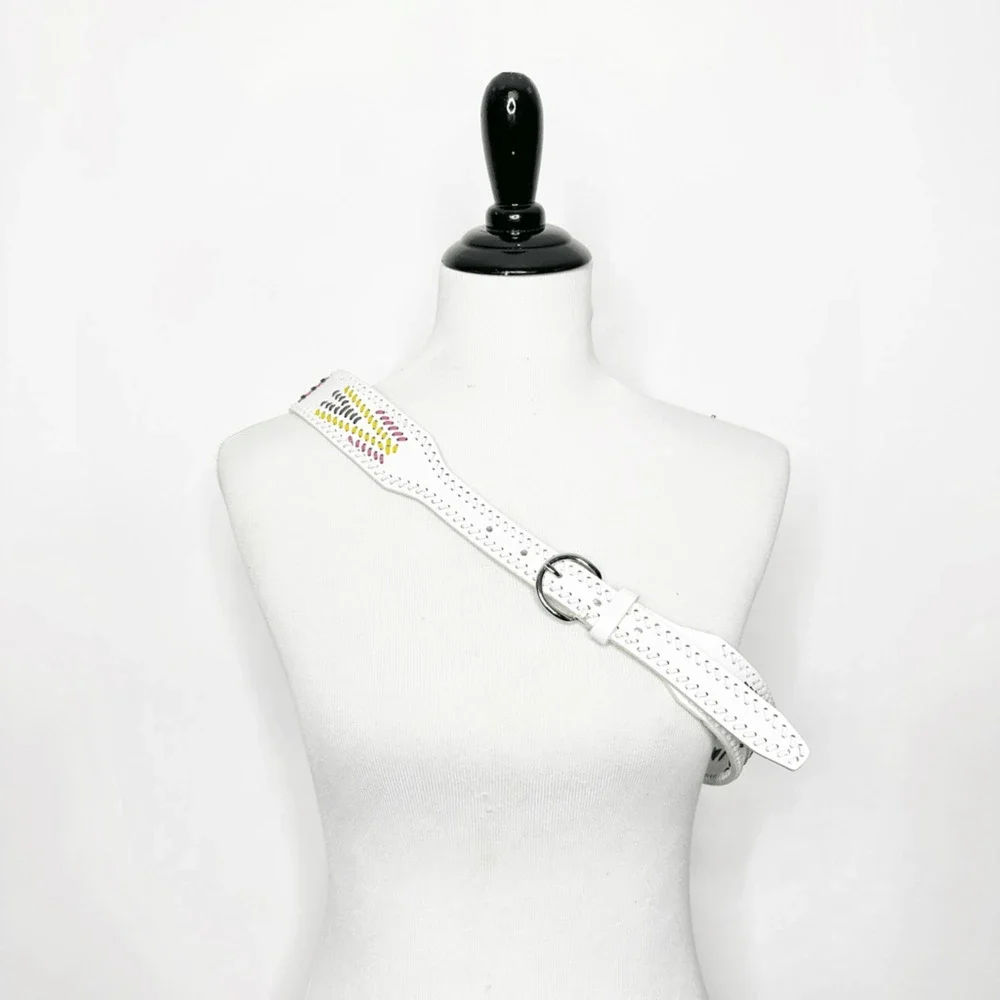Vintage leather WESTERN laced BELT WHITE southwest womens LARGE l